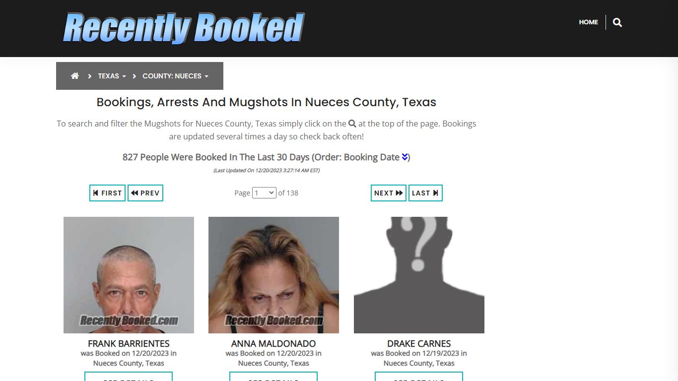 Recent bookings, Arrests, Mugshots in Nueces County, Texas