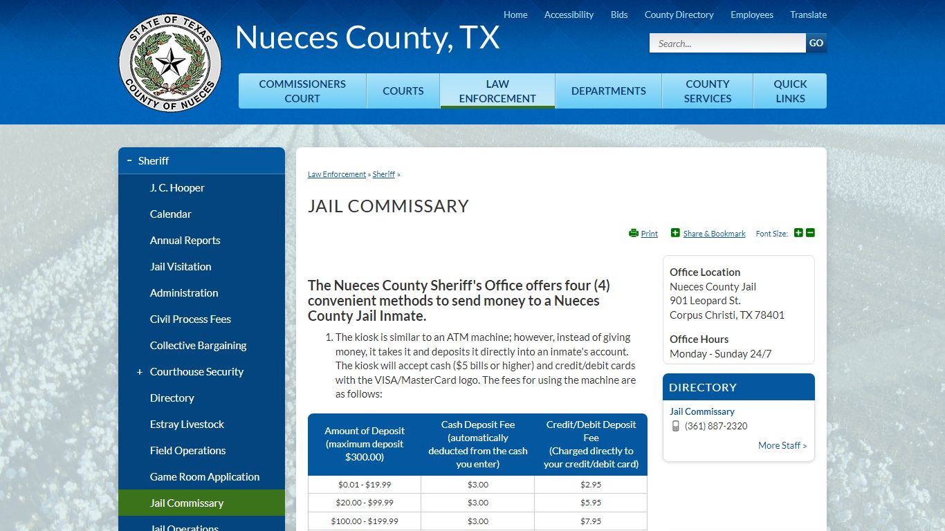 Jail Commissary | Nueces County, TX